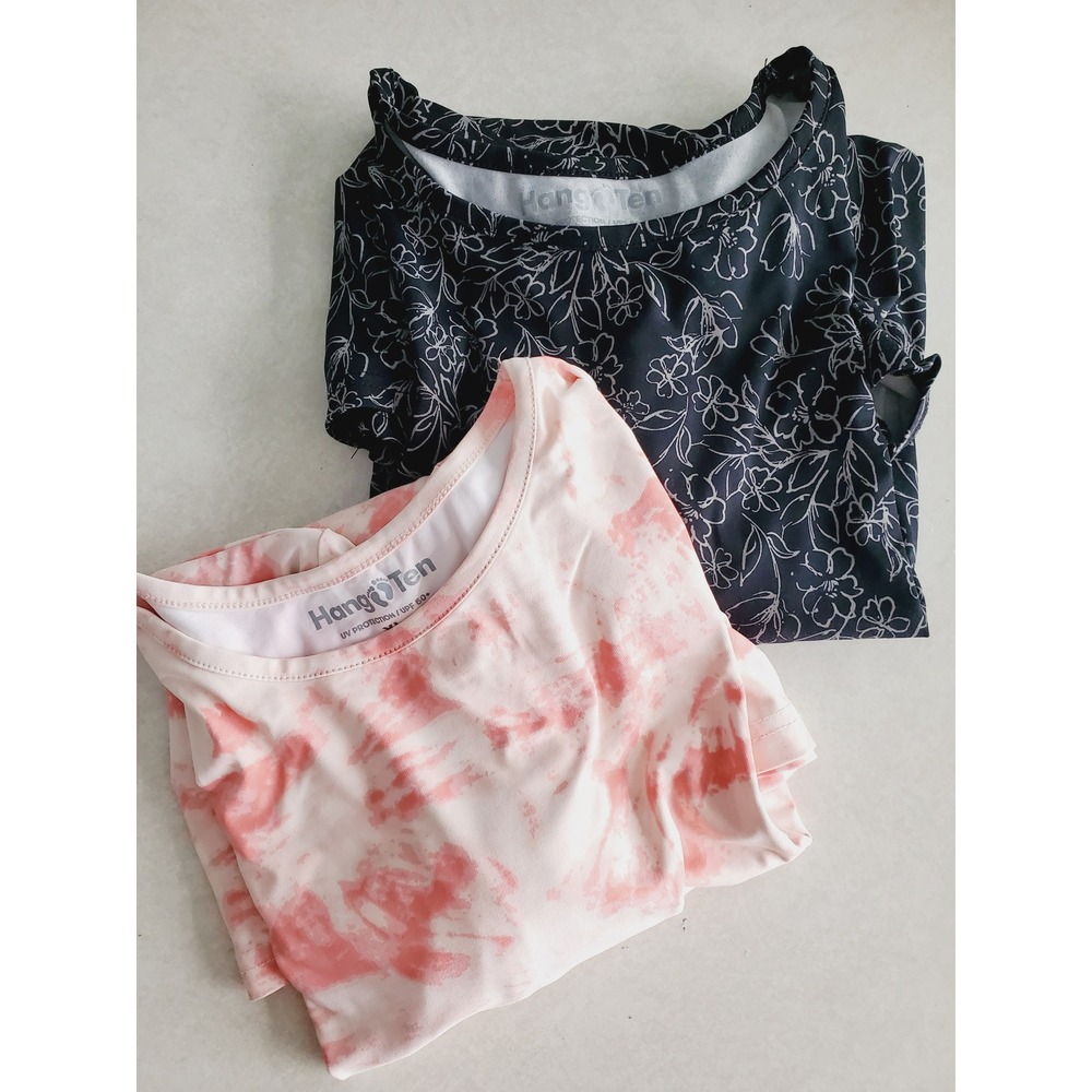 Hang Ten Rash Guard Bundle Black Floral Pink Tie Dye UPF 50+ Beach Vacation XL